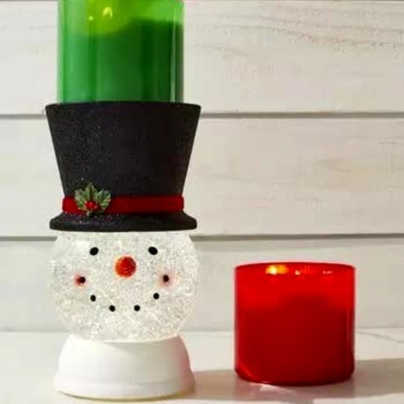 Bath & Body Works Water Globe Snowman Pedestal 3-Wick Candle Holder